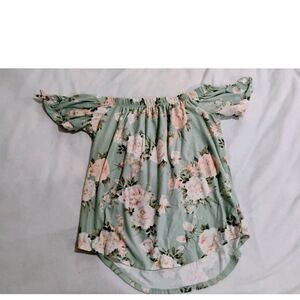 Derek Heart Mint Floral Off-Shoulder Blouse